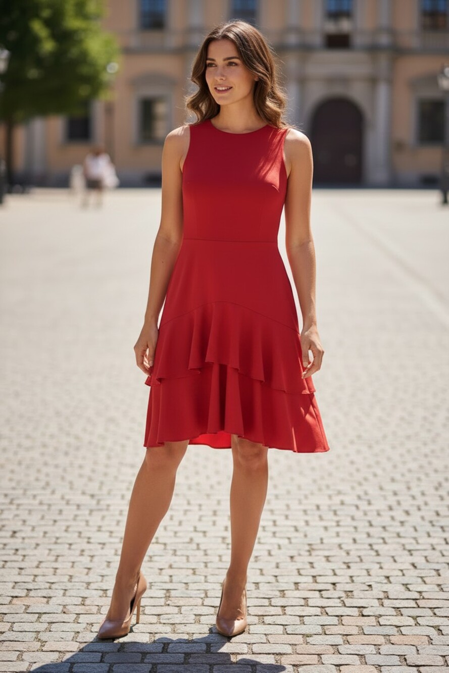NWT Calvin Klein Red Sleeveless Fit & Flare Ruffle Dress Size 6